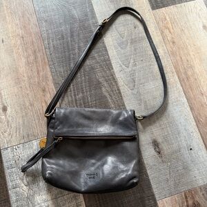 Margot New York Black Genuine Leather Foldover Crossbody Bag Double Zip